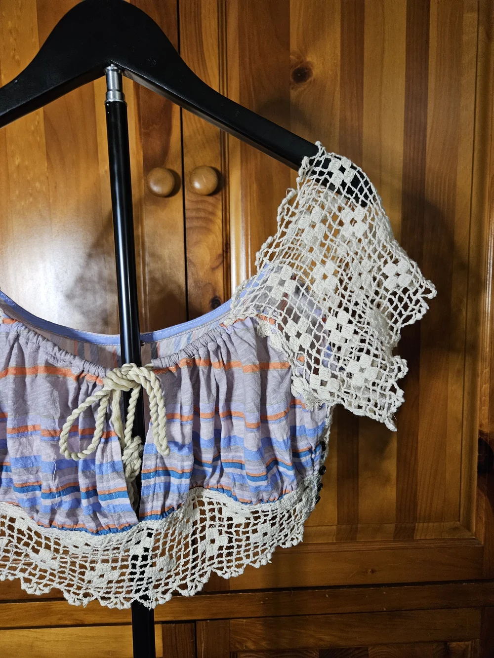 Free People Crochet-Trim Striped Crop Top - Cream and Pastel